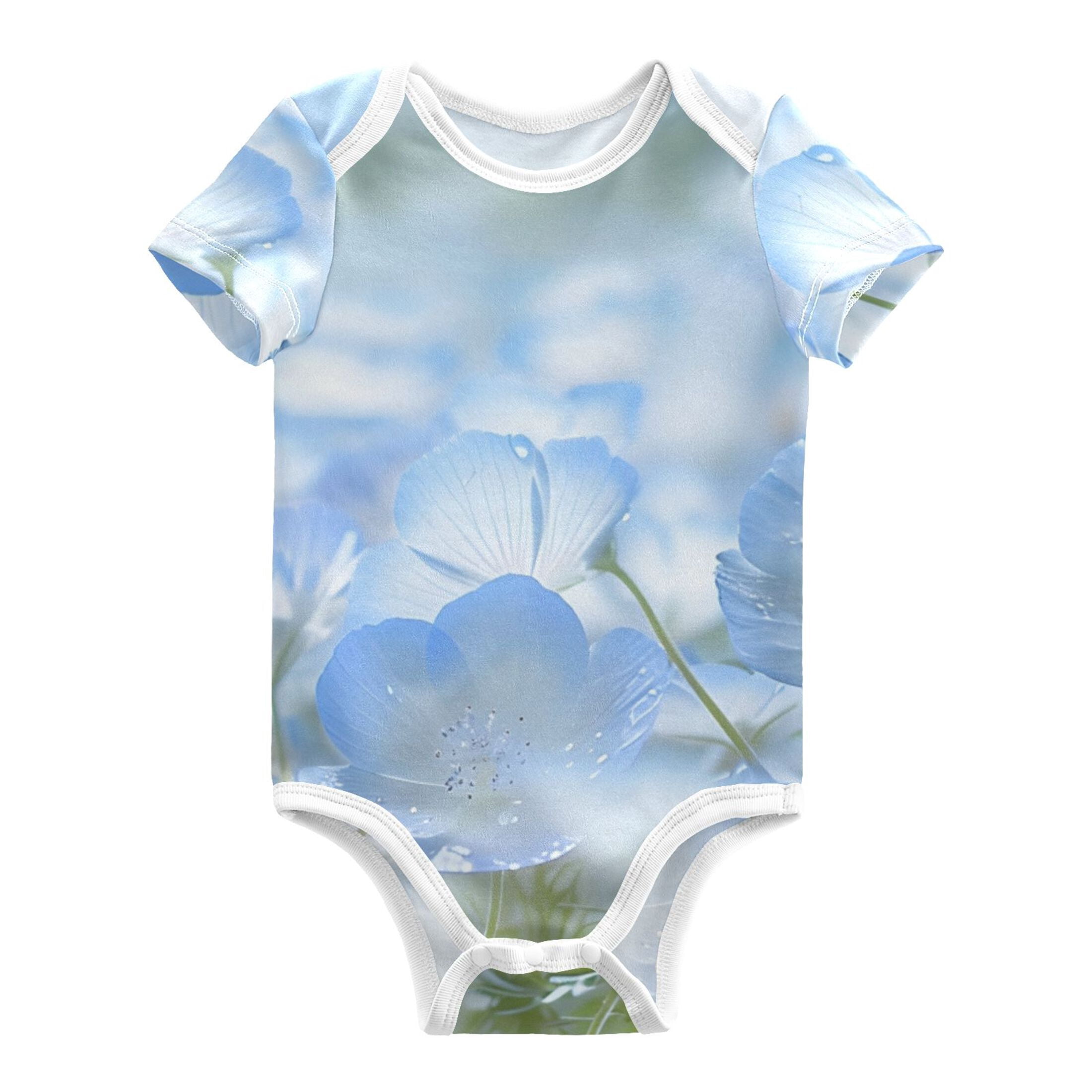Blooming Nemophila Flowers Pure Cotton Bodysuit Short Sleeve Pajamas ...