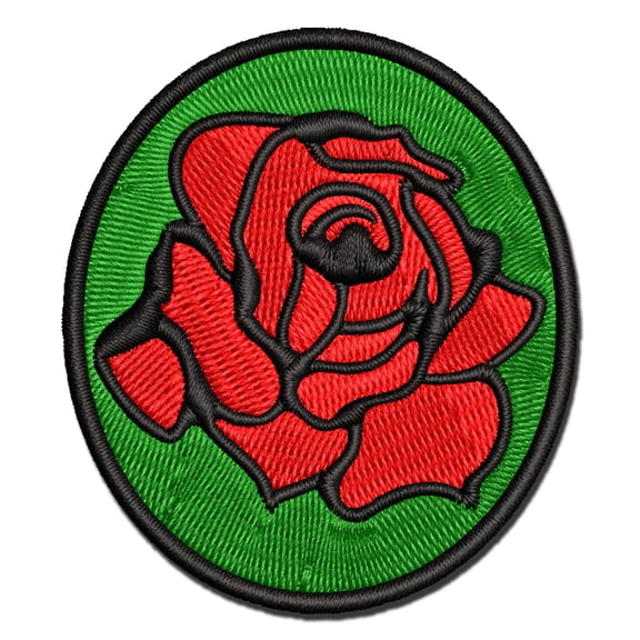 Blooming Open Rose Flower Outline Applique Multi-Color Embroidered Iron-On Patch - 2.0 Inch Mini