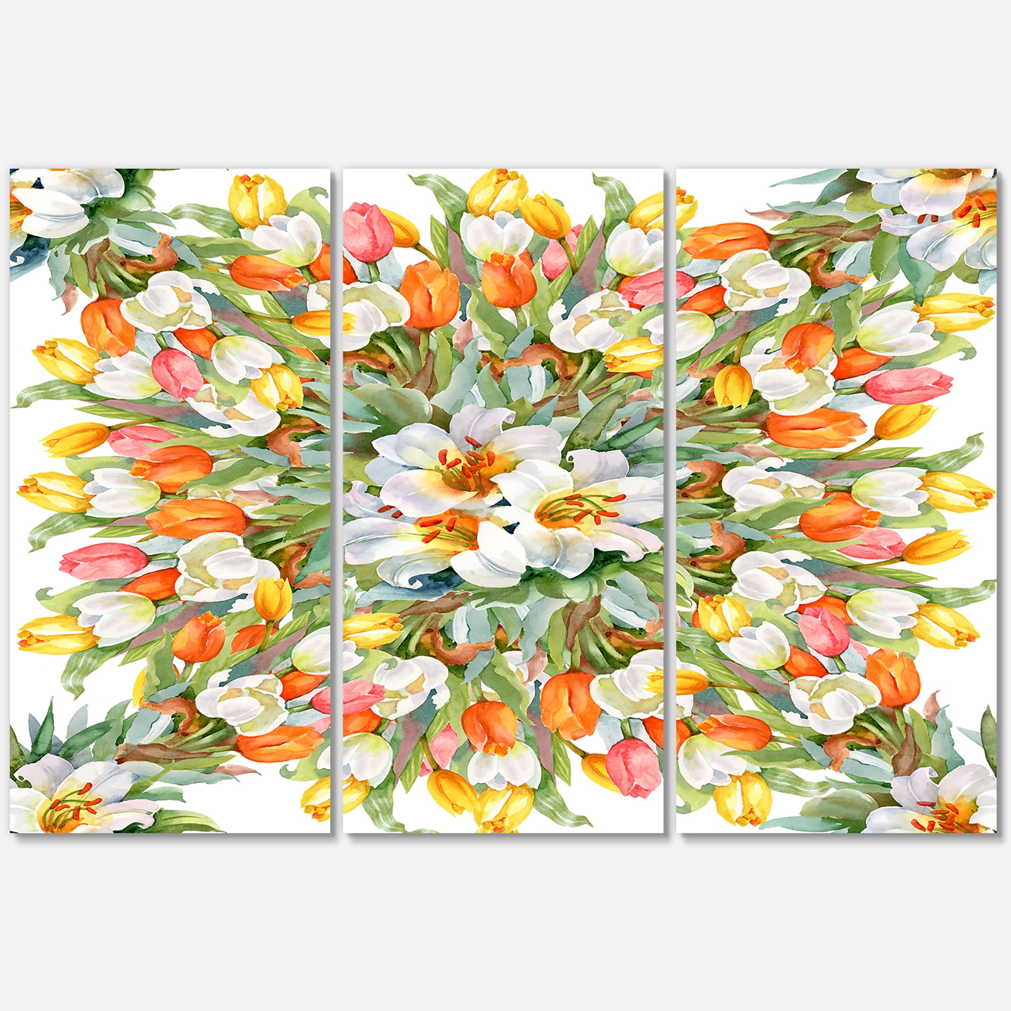 Blooming Orange and White Tulips I 28 in x 36 in Painting Canvas Art Print, by Designart