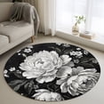 Blooming Peony 4FT Round Area Rug Floral Black White Plant Soft Small ...