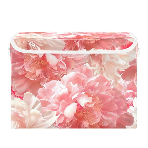 Blooming Peony Flowers Foldable Storage Bin with Lid and Handle Collapsible Storage Box 16.5 x 12.6 x 11.8 inches