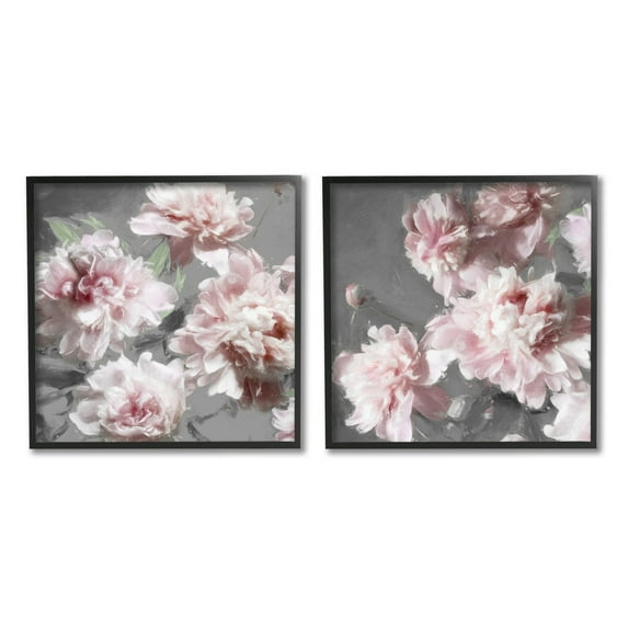 Blooming Peony Petals Pink Nature Botanical & Floral Graphic Art Black Framed Art Print Wall Art, Set of 2