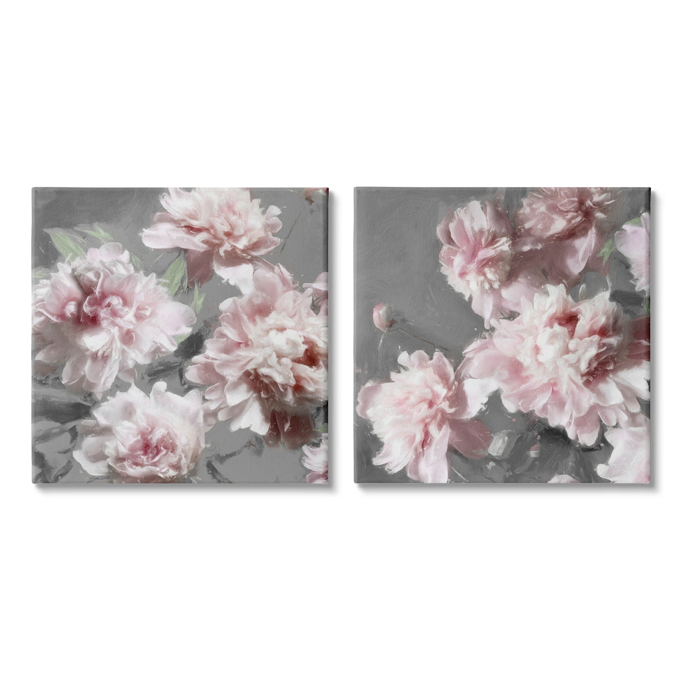 Blooming Peony Petals Pink Nature Botanical & Floral Graphic Art Gallery Wrapped Canvas Print Wall Art, Set of 2