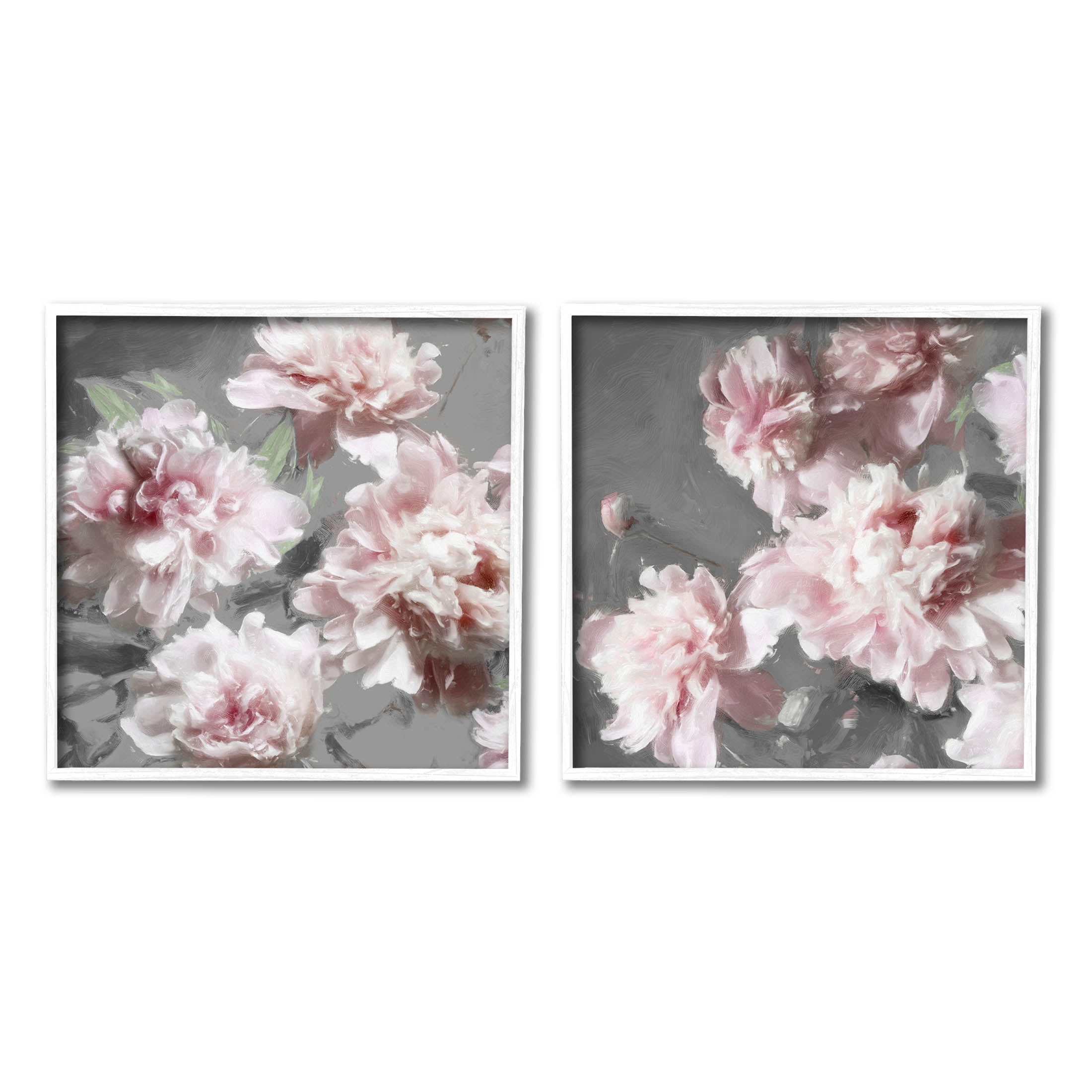Blooming Peony Petals Pink Nature Botanical & Floral Graphic Art White Framed Art Print Wall Art, Set of 2