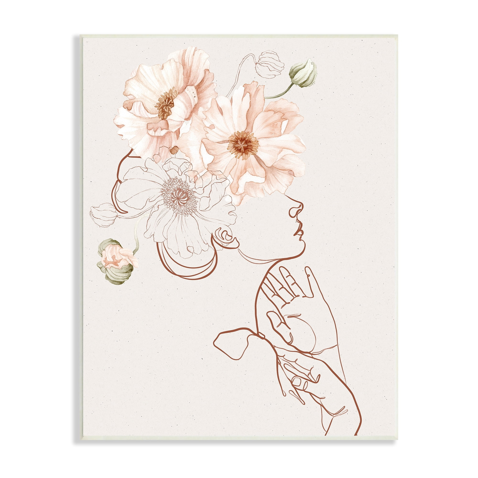 Blooming Pink Flowers Woman Minimal Outline Design Botanical & Floral Graphic Art Unframed Art Print Wall Art