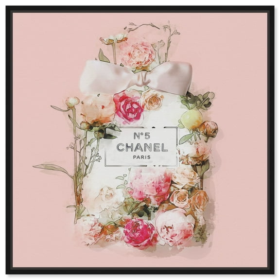 Blooming Pink Perfume Canvas Floral Glam Art by Art Remedy, Black Frame, 12" x 12"