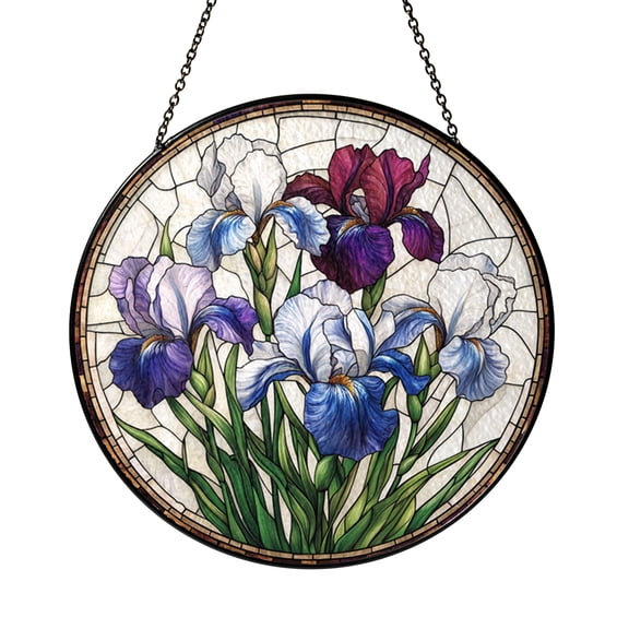 Blooming Purple Iris Stained Glass Window Decor, Classic Flower Suncatcher For Bright And Peaceful Living Spaces