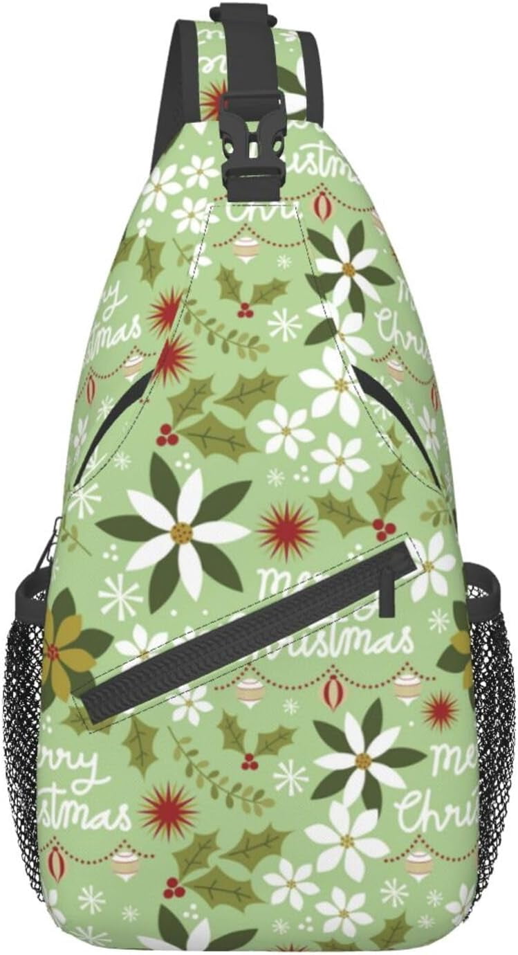Blooming Red Christmas Flower Poinsettia Pattern Sling Bag Crossbody Hiking Travel Chest Bags Backpack Shoulder Daypack for Women Men