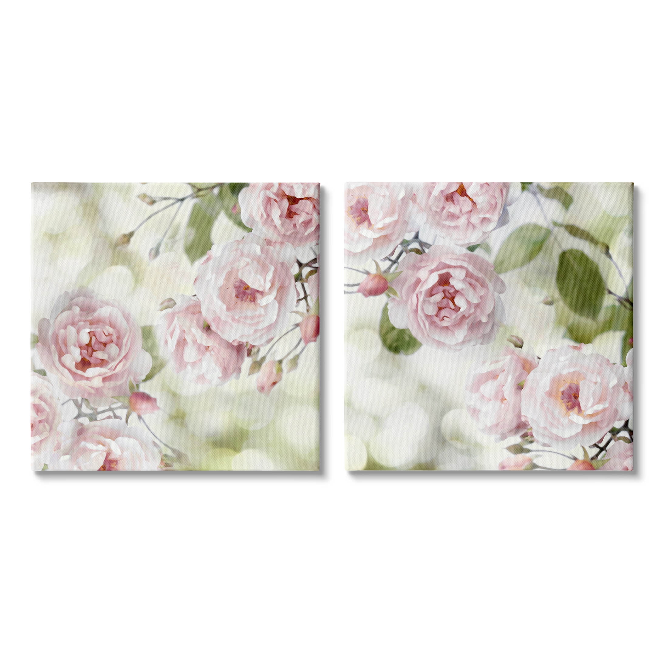 Blooming Rose Bush Floral Nature Botanical & Floral Graphic Art Gallery Wrapped Canvas Print Wall Art, Set of 2