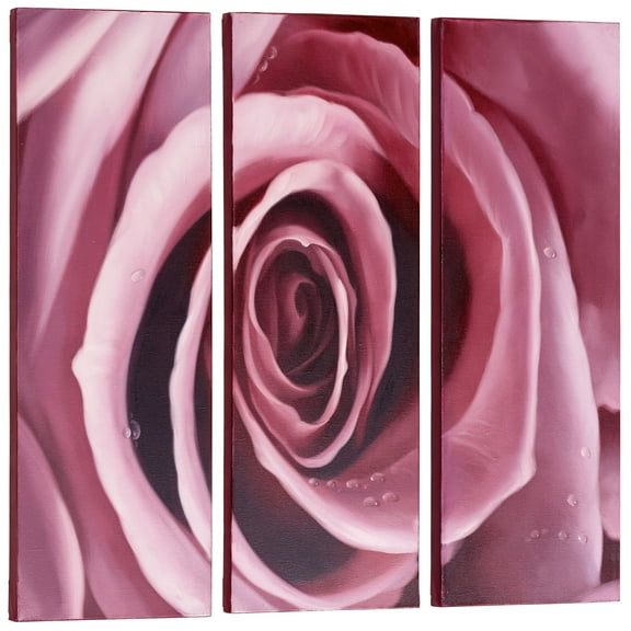 Blooming Rose Pink Canvas Triptych Orchid Set of Three 3