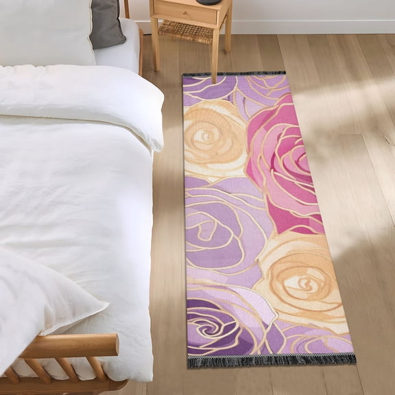 Blooming Roses Bedside Runner Rug 2'x 6' Non Slip Carpet Floor Mat Area Rug