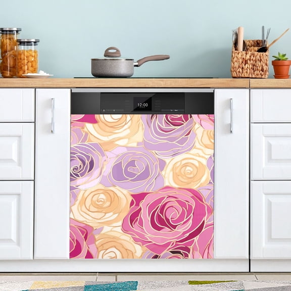 Blooming Roses Dishwasher Magnet Refrigerator Magnetic Cover Washing Machine Magnet Sticker Kitchen Decor