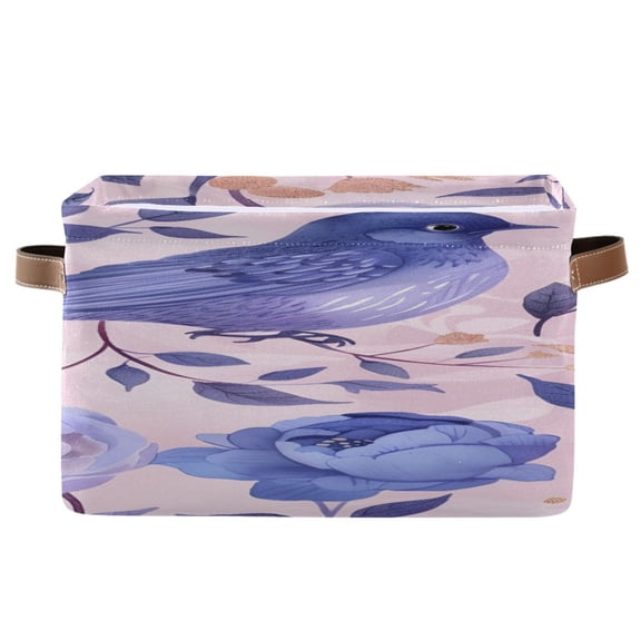 Blooming Roses Leaves and Birds Square Storage Bins with Handles Collapsible Containing Box 1 Pack