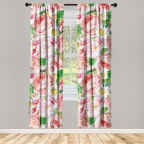 Blooming Roses Window Curtains, Warm Colors Daisy and Rose Pattern with Leaves Greenery Print, Lightweight Decor 2-Panel Set with Rod Pocket, Pair of - 28"x63", Pastel Pink Fern Green, by Ambesonne