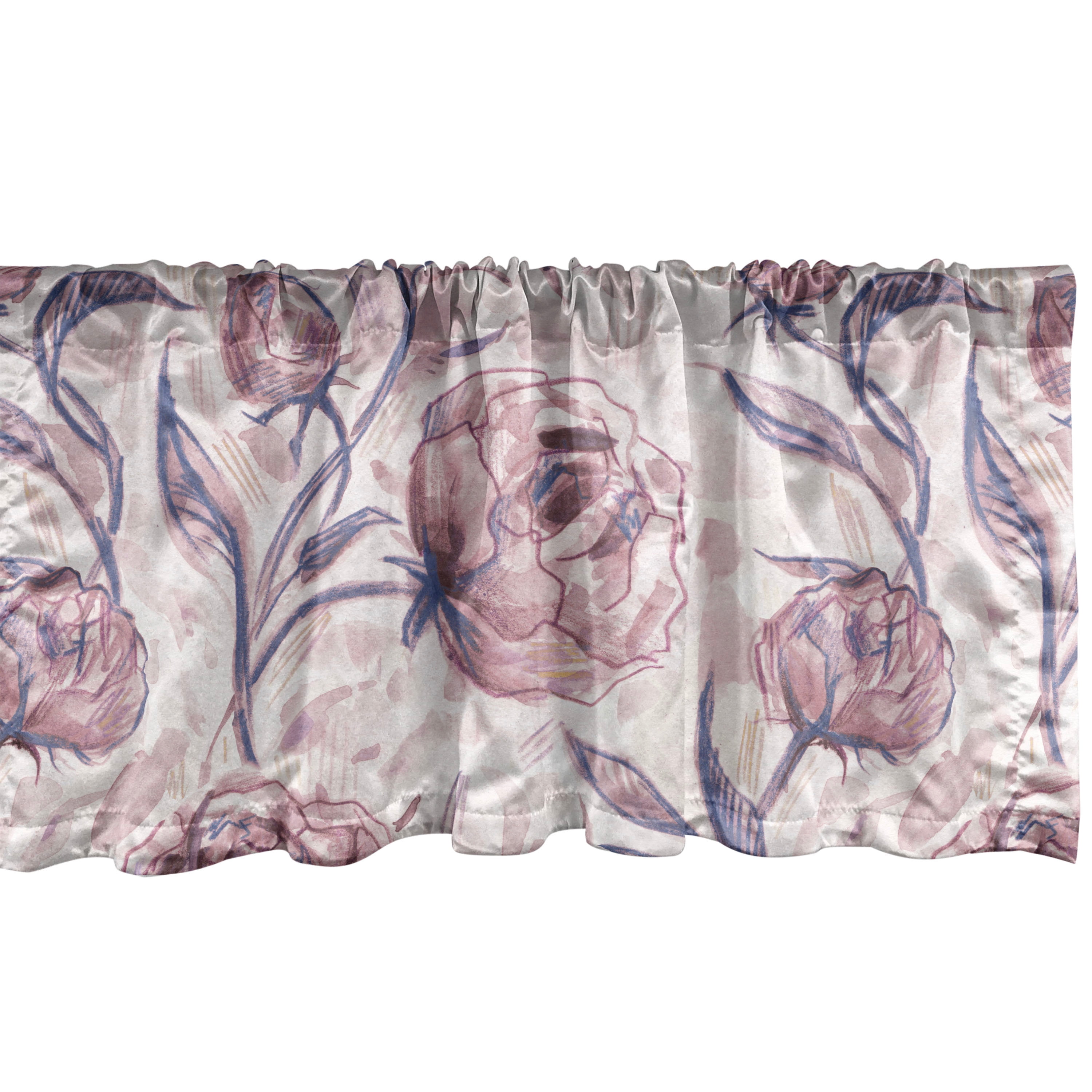 Blooming Roses Window Valance, Sketch Drawn Neutral Colors Dreamy ...