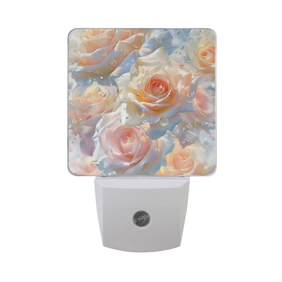 Blooming Roses with Dew LED Night Light with Smart Sensor Plug Into Wall Dusk to Dawn 2 packs