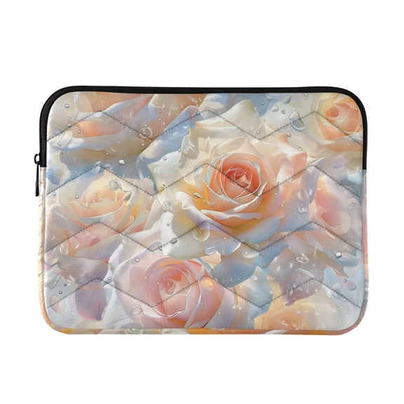 Blooming Roses with Dew Quilted Laptop Protective Cases Computer Sleeves Tablet Bags Briefcases L