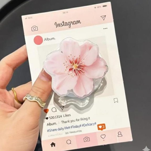 Blooming Sakura Acrylic Phone Grip, MagSafe Phone Accessory, Floral Griptok