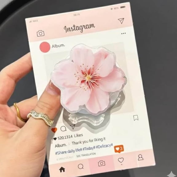 Blooming Sakura Acrylic Phone Grip, MagSafe Phone Accessory, Floral Griptok