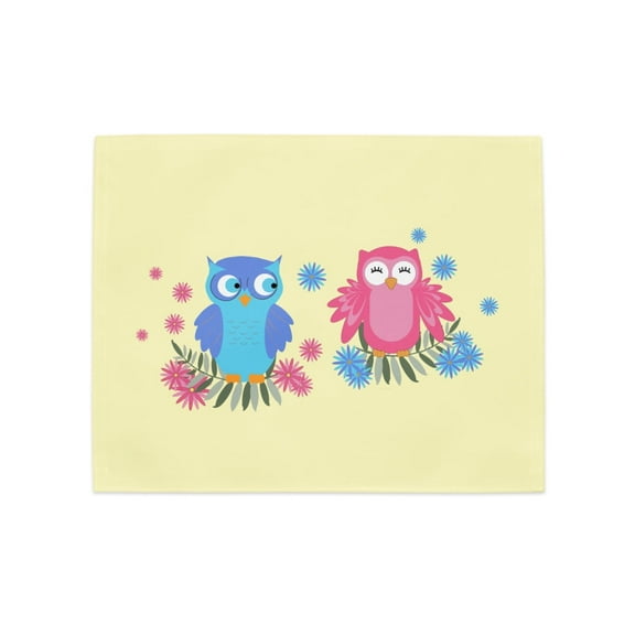 Blooming Skies 18"x14", Yellow Pink Blue Owl Design Home Decor Set of Four Placemats