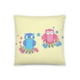 thumbnail image 1 of Blooming Skies 18"x18" Blue & Pink Owls Accent Pillow, Home Decor Decorative Pillow, 1 of 4