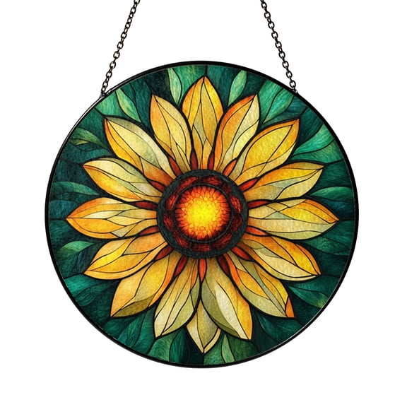 Blooming Sunburst Flower Suncatcher Window Hanging, Vibrant Stained Glass Style Floral Art, Gift Idea
