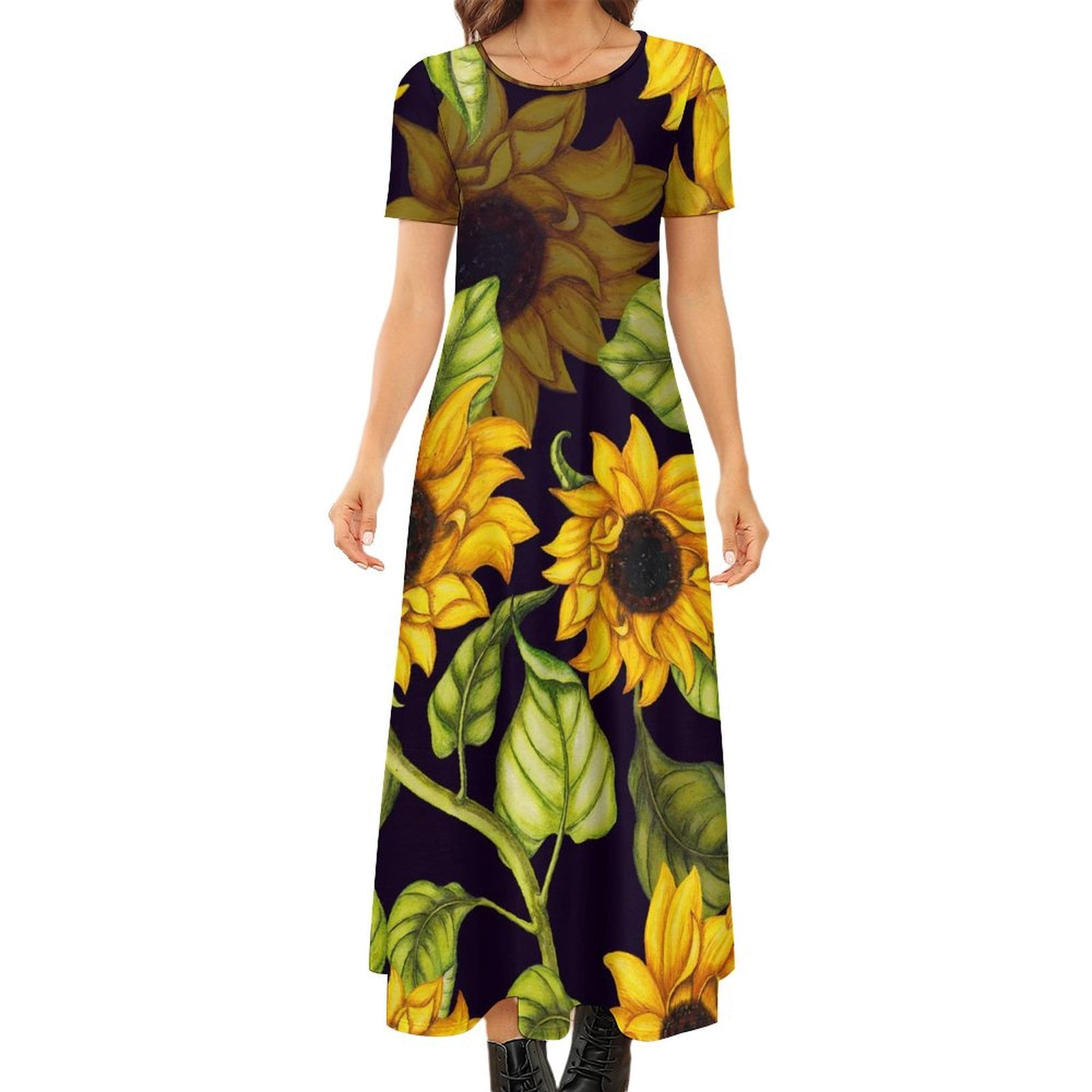 short sunflower yellow bridesmaid dresses Yellow Bridesmaid Wedding Guest Dress with Short Sleeves – loveangeldress main image 0