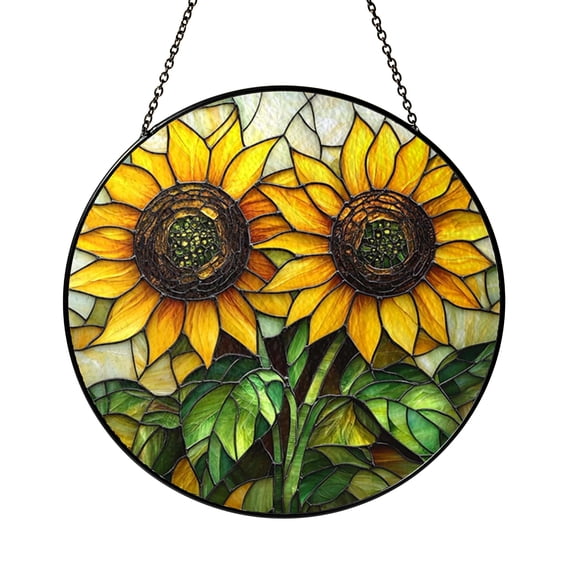 Blooming Sunflower Glass Window Hanging, Cheerful Botanical Art Decor ...