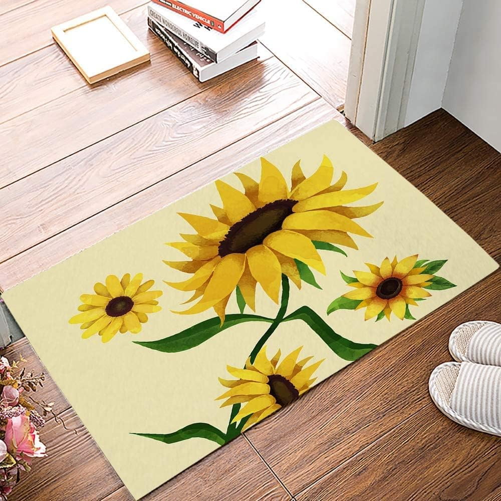Blooming Sunflower On Yellow Indoor Doormat Durable Front Door