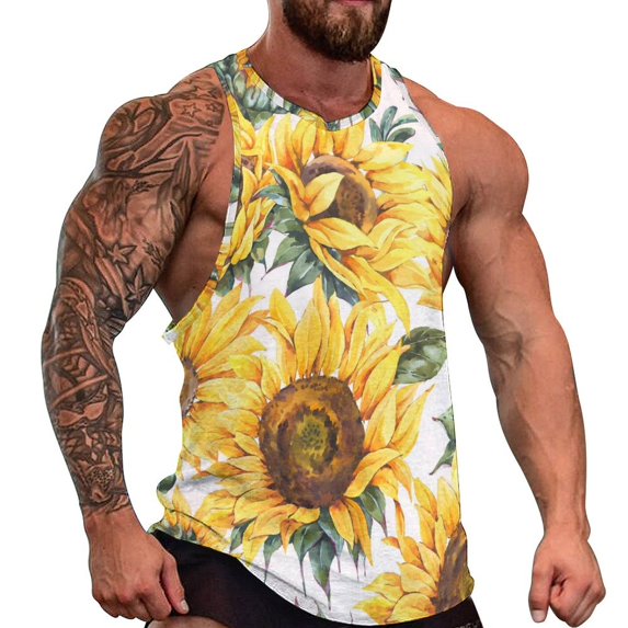 Blooming Sunflower Tank Top Men Yellow Flowers Bodybuilding Oversize Tops Daily Streetwear