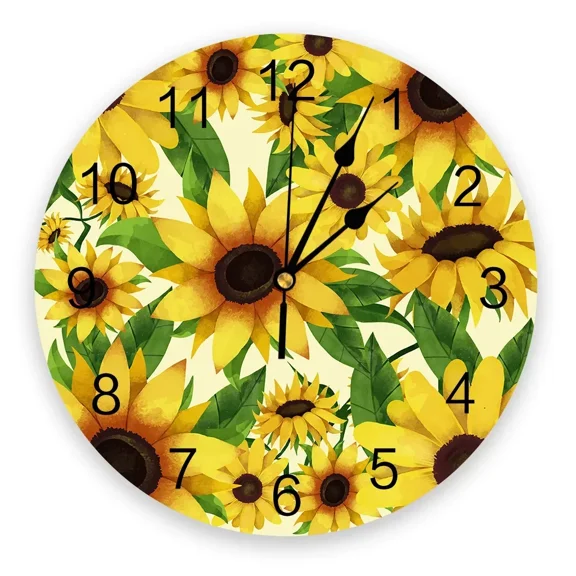 Blooming Sunflowers 3D Wall Clock Modern Design Brief Living Room Decoration Kitchen Clock Art Wall Watch Home Decor(12 Inch)