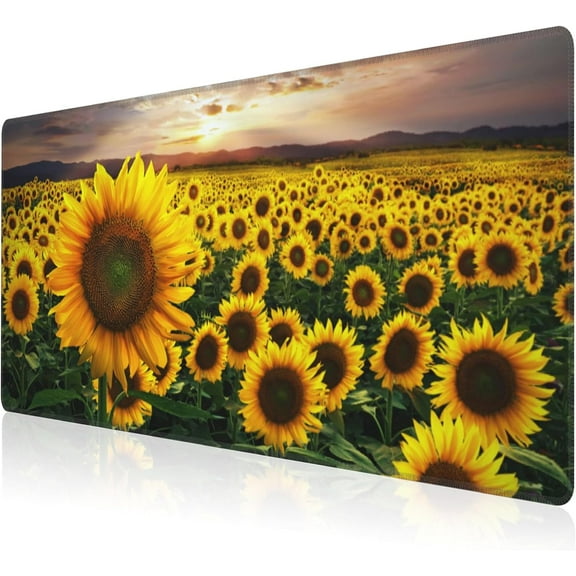 Blooming Sunflowers Desk Mat,Large Midsummer Sunflowers at Sunset Gaming Keyboard Mouse Pad,Non-Slip Rubber Base Desk Pad Thick Stitched Edges Waterproof Mousepad Mouse Mat 31.5"x15.7"