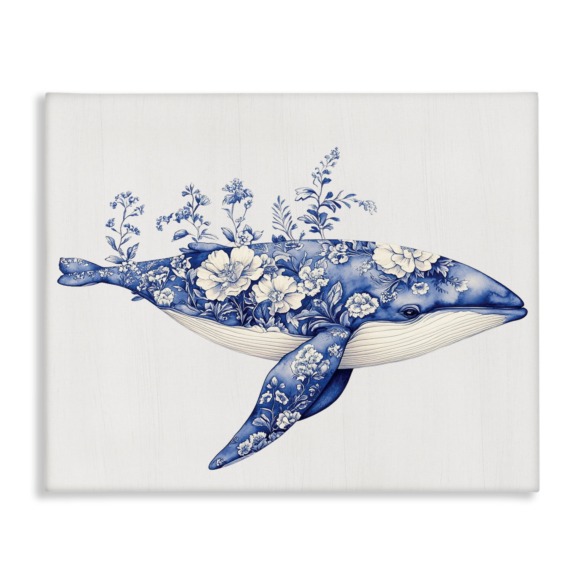 Blooming Toile Whale Canvas Wall Art, design by Lettered and Lined