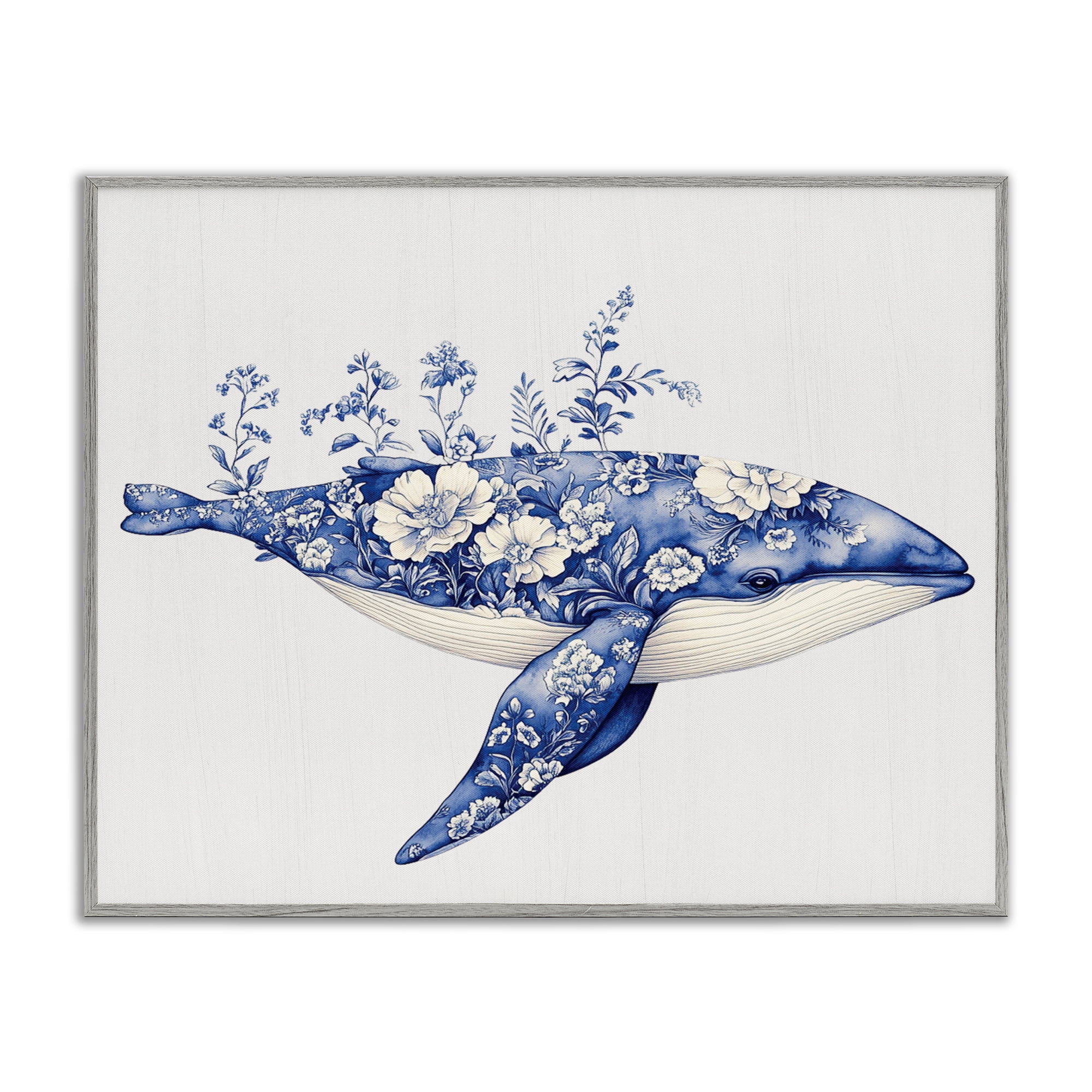 Blooming Toile Whale Gray Framed Giclee Art, design by Lettered and Lined