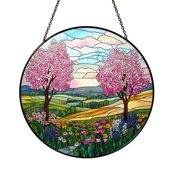 Blooming Trees Field Stained Glass Suncatcher – Spring Window Decor