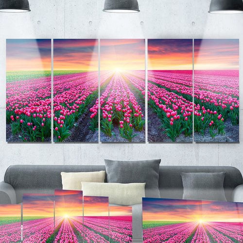 Blooming Tulips at Sunrise 28 in x 60 in Photography Art Prints, by Designart