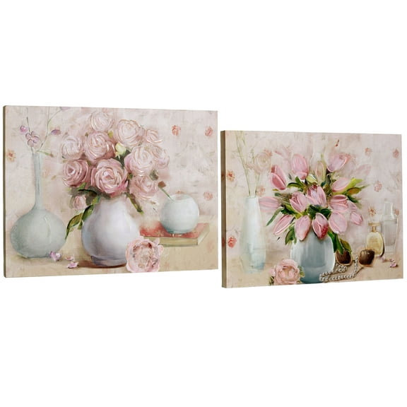 Blooming Vases Canvas Wall Art Set Pink Set of Two 2