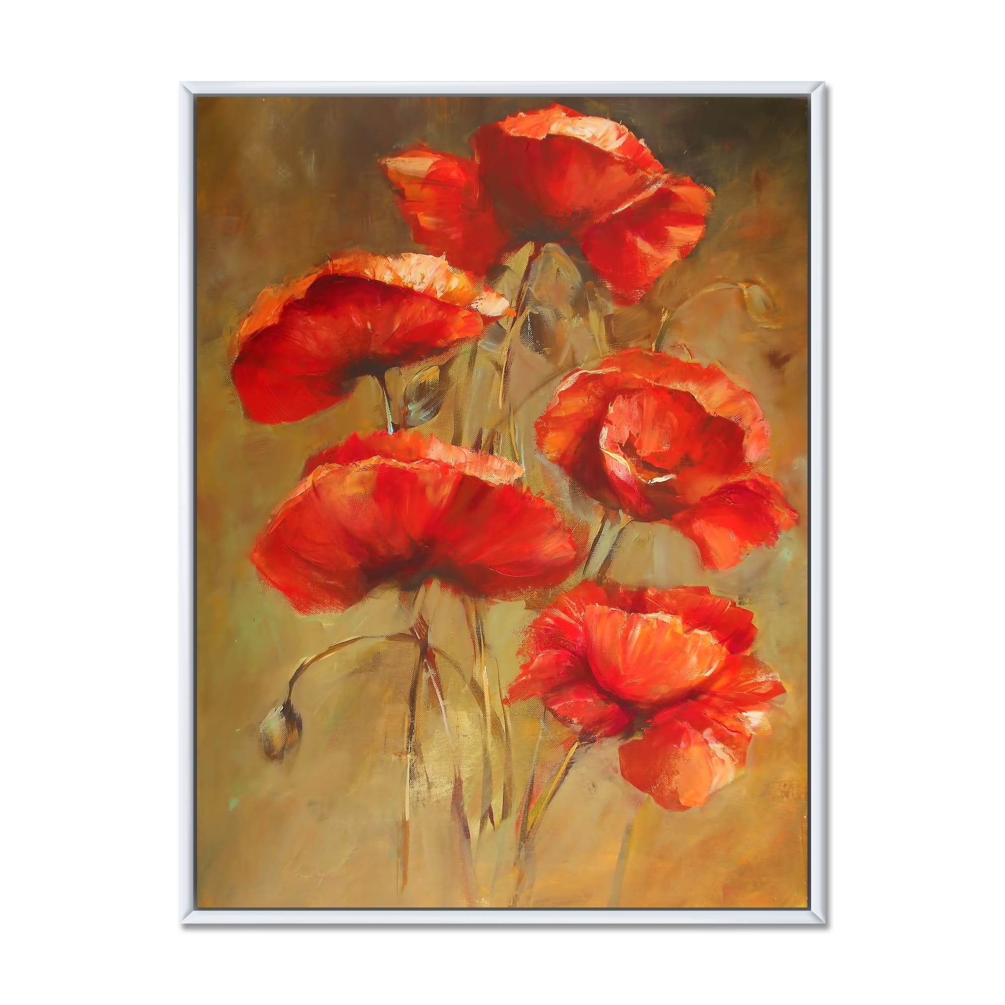 Blooming Vintage Poppies I 12 in x 20 in Framed Painting Canvas Art Print, by Designart