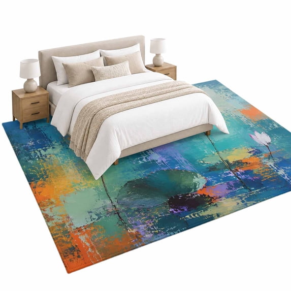 Blooming White Lotus Area Rug 6'x9', Botanical Mottled Oil Painting ...