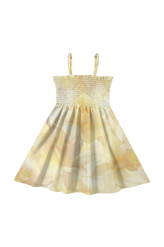Blooming Yellow Daffodil Girl's Adjustable Cami Dress Casual Sundress Smocked Ruffle A-Line 3T