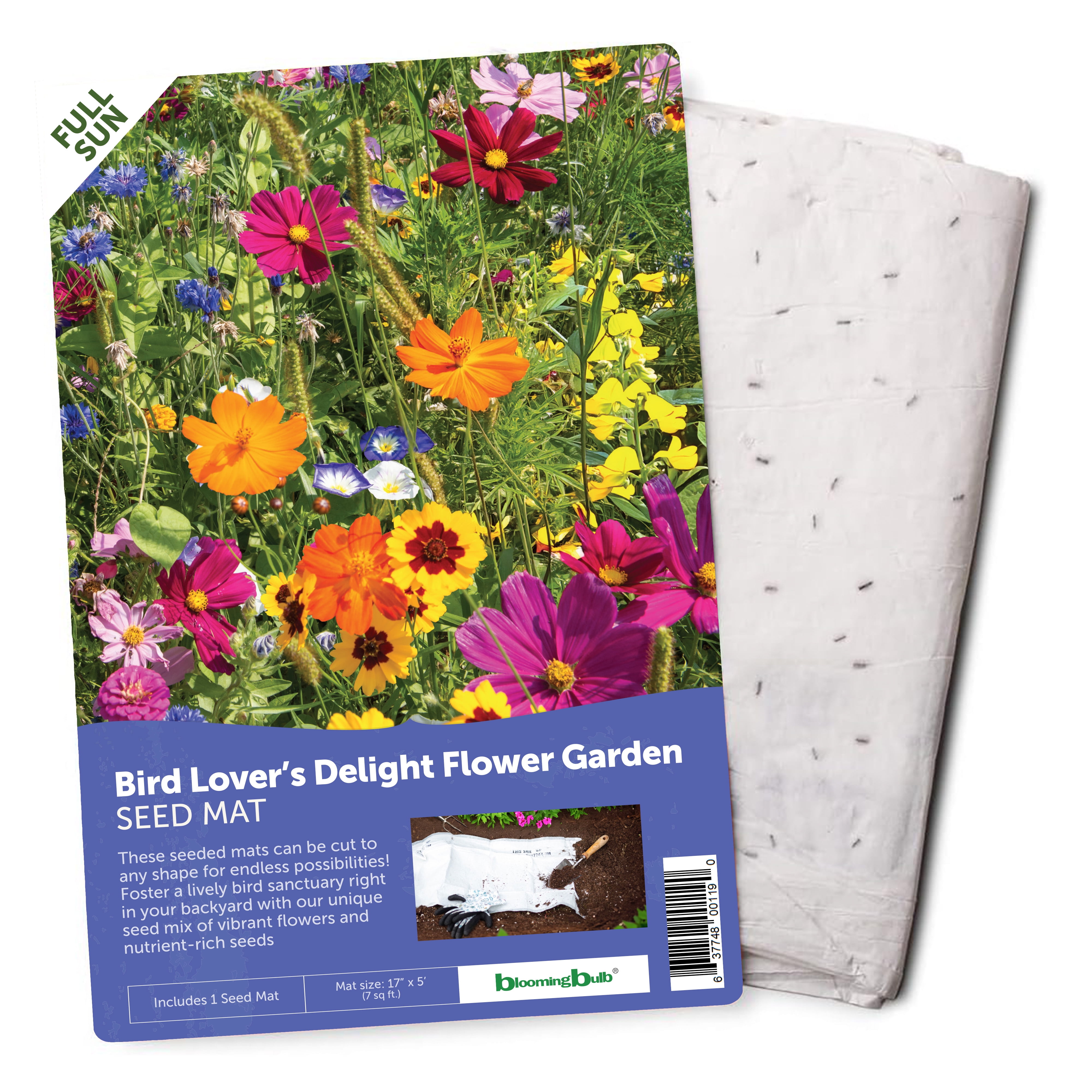 BloomingBulb Seed Mat - Easy to Plant and Grow Garden Seeds - Creates Fragrant, Vibrant Flower Garden (Bird Lovers Delight Flower Garden - 1 Mat)