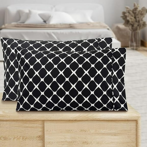 Bloomingdale Pattern Pillowcase 1500 Series 2-Piece Set, Easy Slip-On and Wrinkle Resistant, King , Black