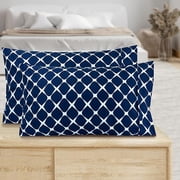 Bloomingdale Pattern Pillowcase 1500 Series 2-Piece Set, Easy Slip-On and Wrinkle Resistant Queen Pillowcase, Navy