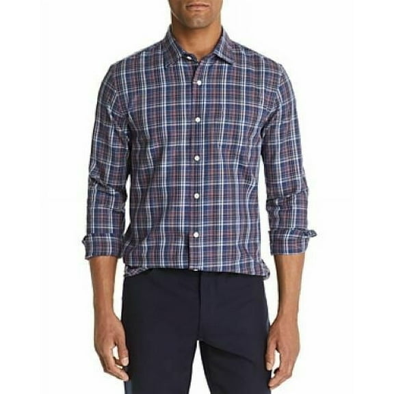 Bloomingdale's BLUE/RAISIN Plaid Classic Fit Long Sleeve Shirt, US 2X-Large