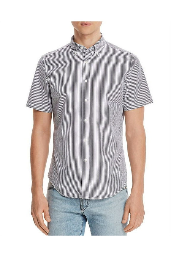 NAVY Seersucker Button Shirt, US X-Large