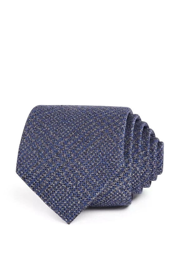 Tonal & Textured Plaid Silk Wool Classic Tie Navy MSRP $59