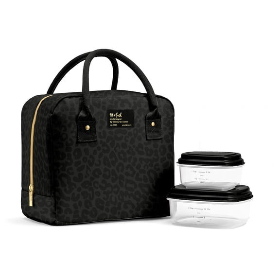 Bloomington Lunch Bag For Women - Insulated Large Box Work With Containers  Leak-resistant Stain-resistant Zipper Closure Black Feline Fine