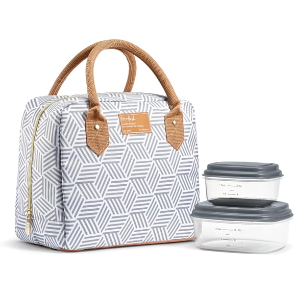 Bloomington Lunch Bag for Women - Insulated Large Lunch Box for Work with Containers, Leak-Resistant, Stain-Resistant, Zipper Closure, Gray Seaport Geo