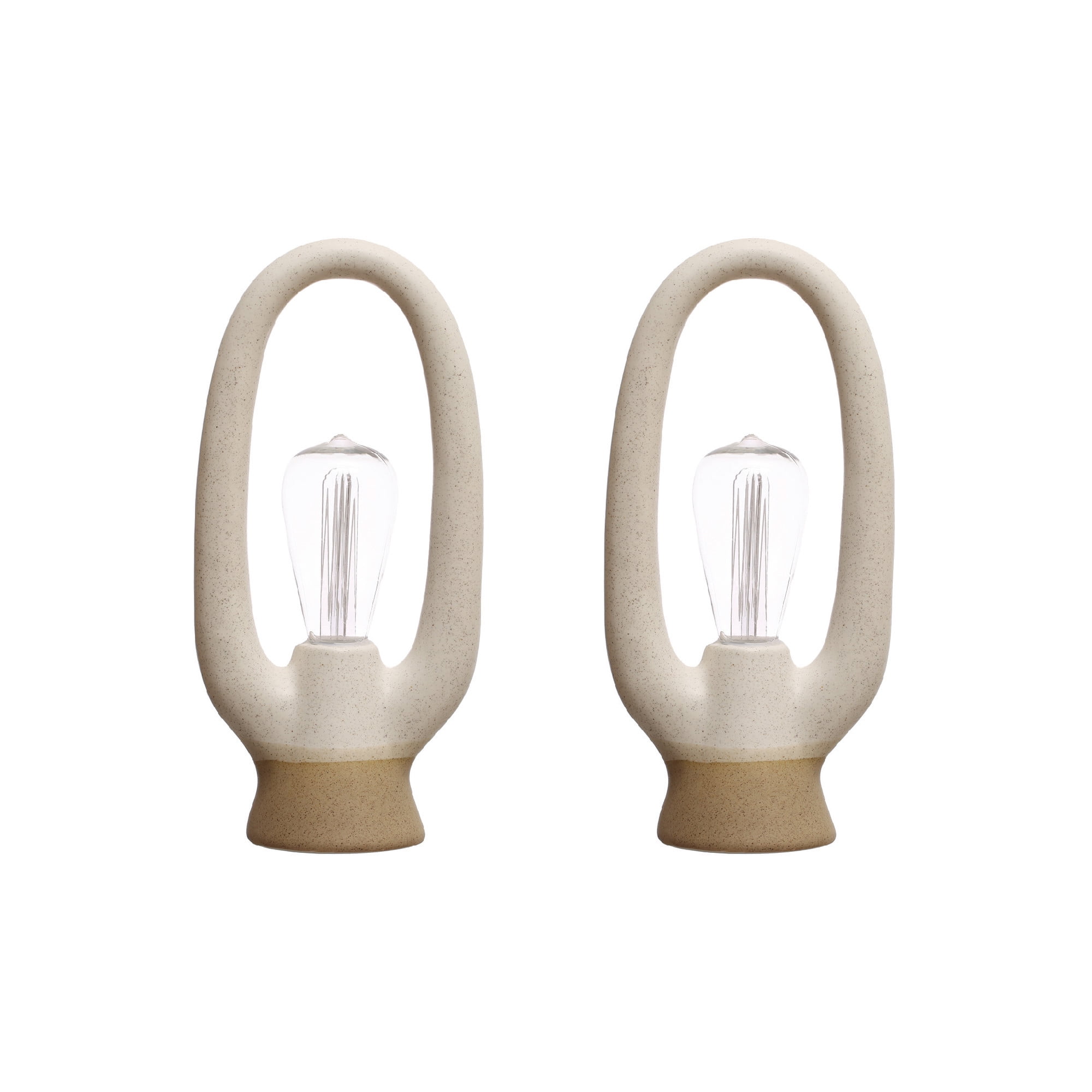 Set of Two White Stoneware Arc LED Table Lamps