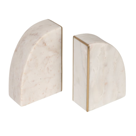 Bloomingville 2-Piece Marble Bookends with Brass Inlay, Gold Finish, White
